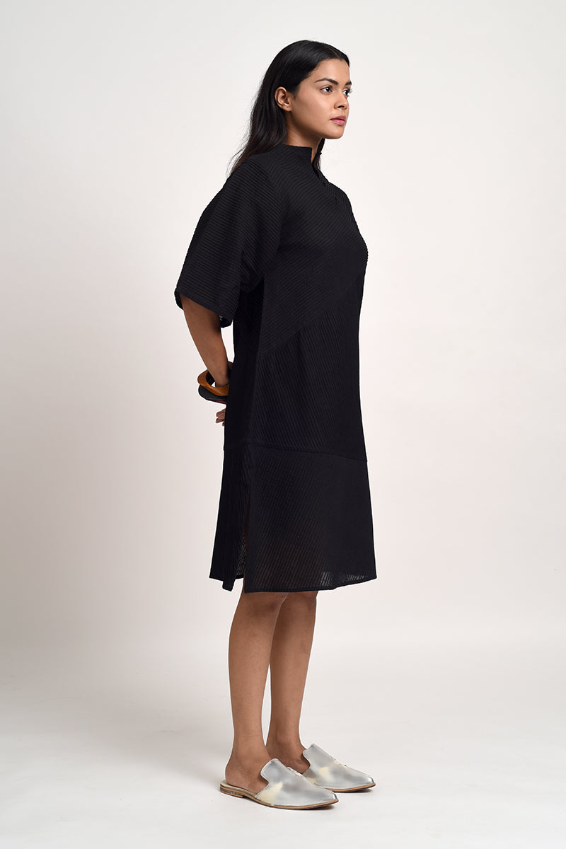 PINTUCKED SHIFT DRESS WITH SLIT