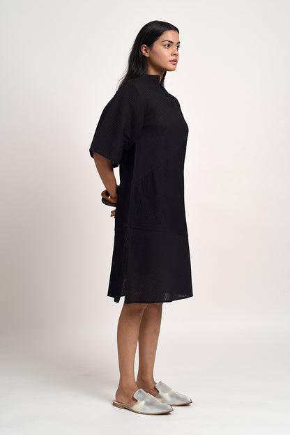 PINTUCKED SHIFT DRESS WITH SLIT