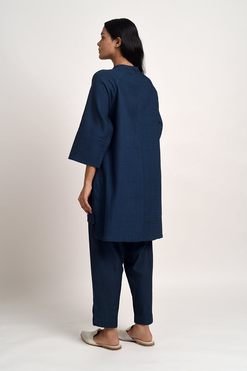 PINTUCKED INDIGO BLUE SHIRT
