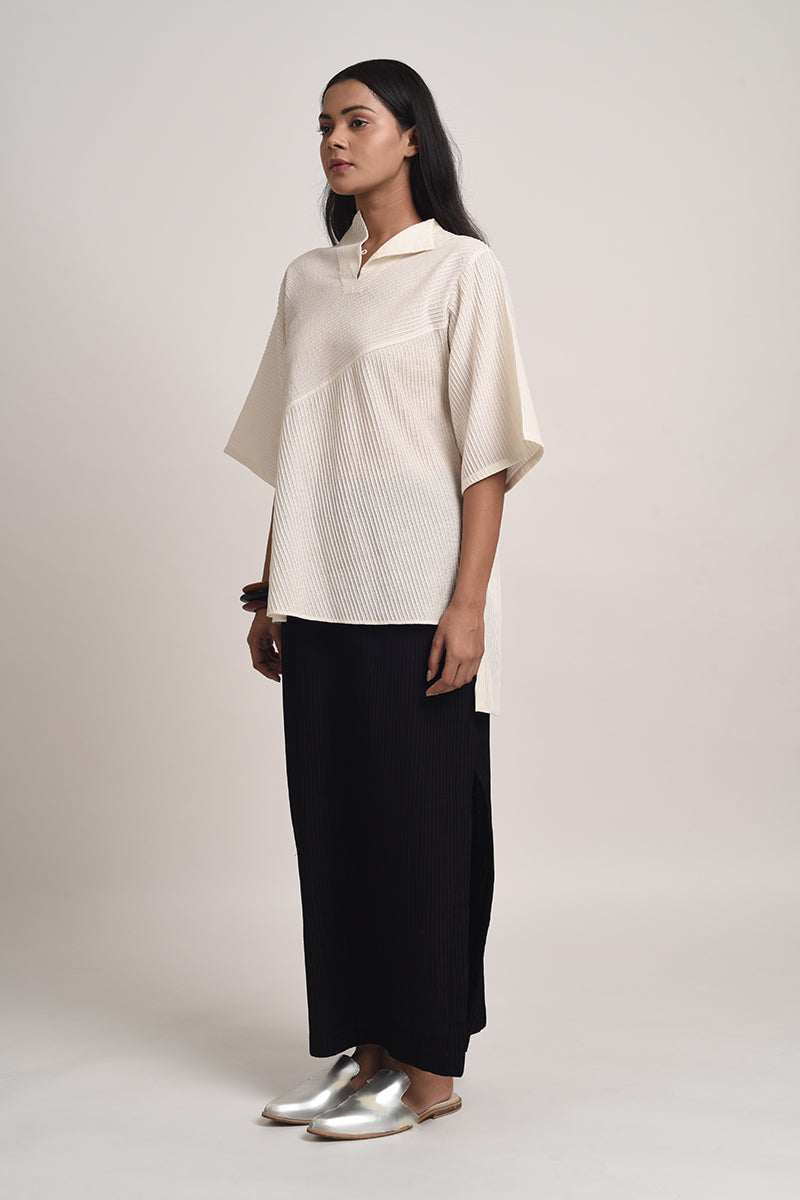 PINTUCKED HIGH-LOW TOP