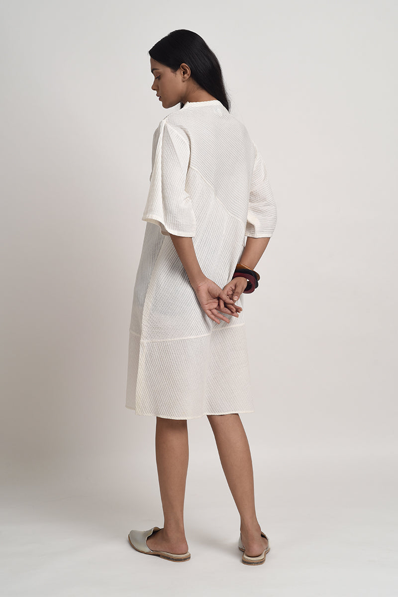 PINTUCKED SHIFT DRESS WITH SLIT