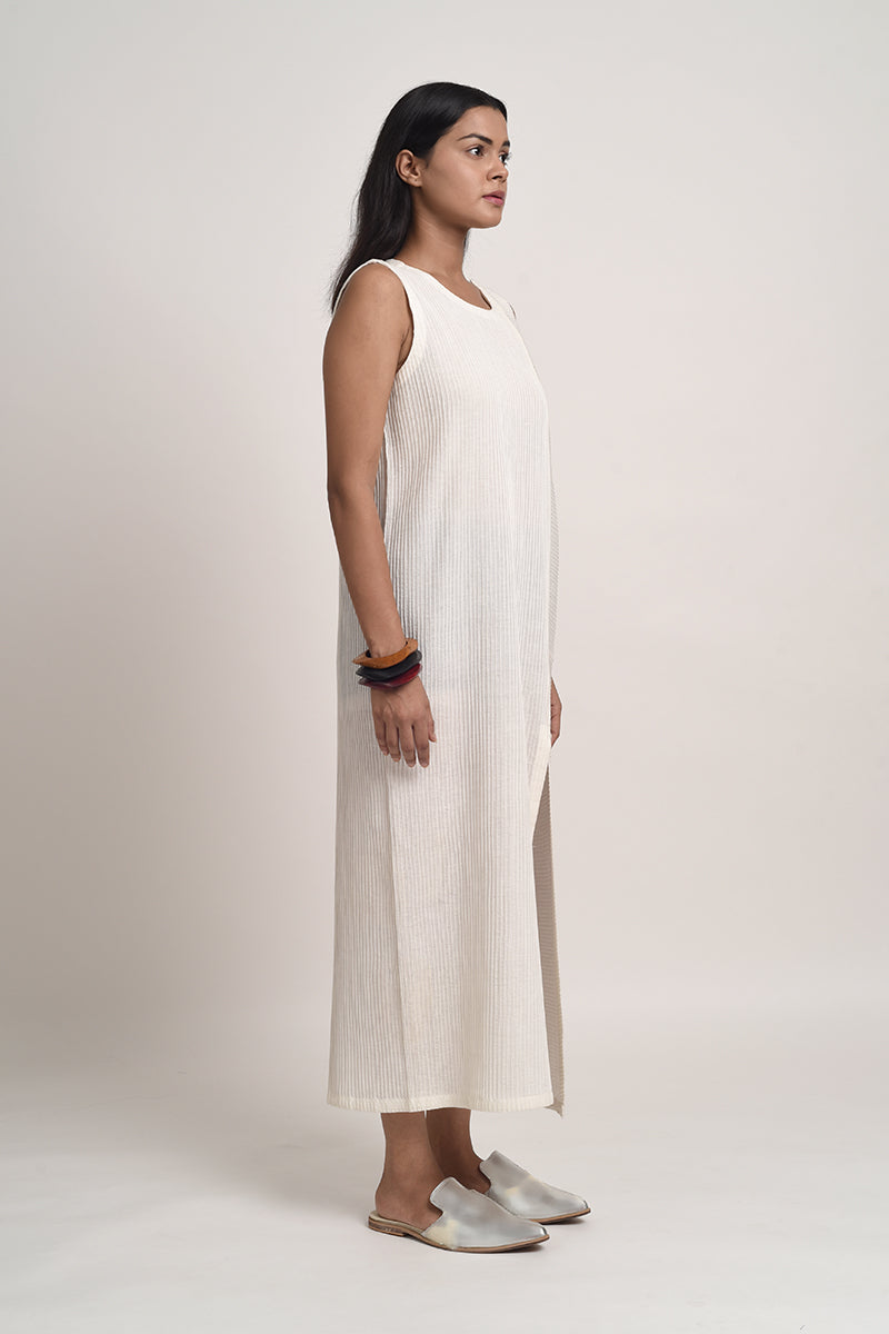 PINTUCKED SHIFT DRESS WITH SLIT