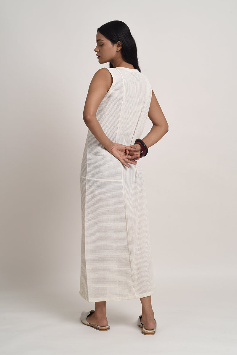 PINTUCKED SHIFT DRESS WITH SLIT